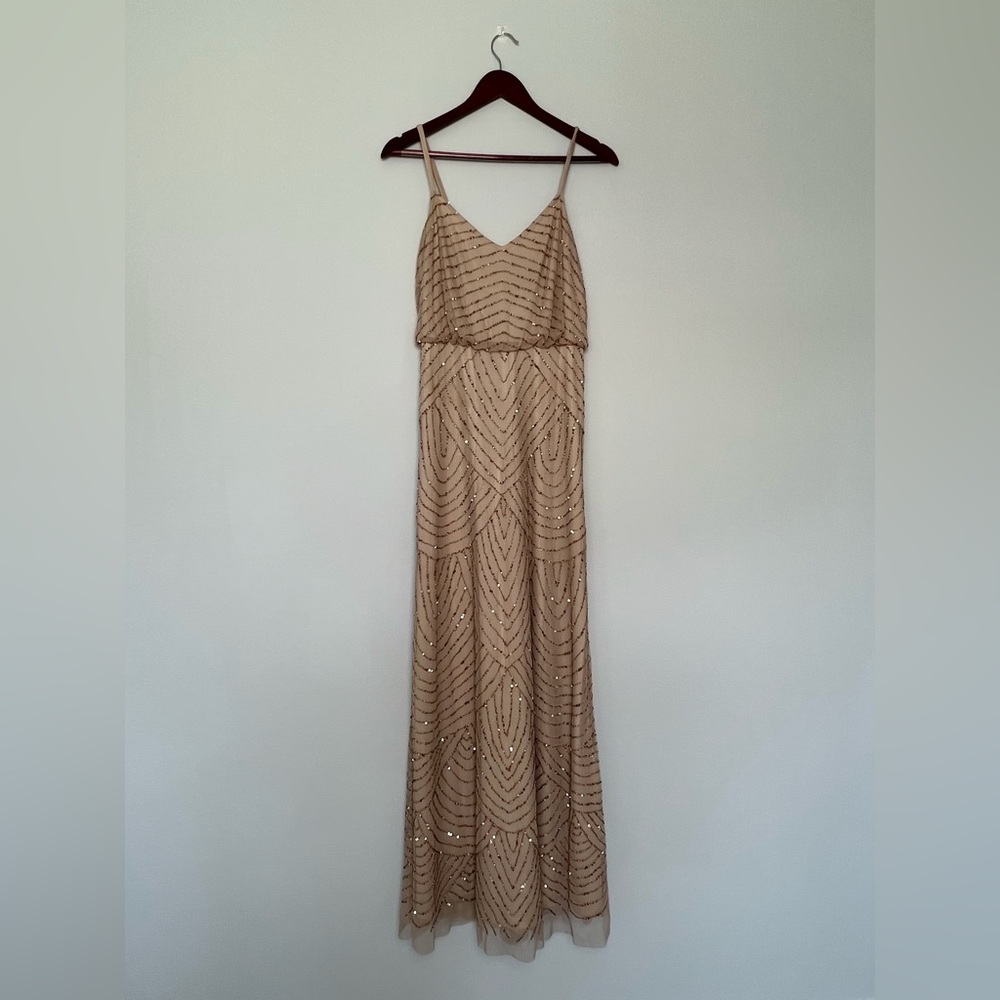 Worn Once- Adriana Papell Gold Beaded Giwn